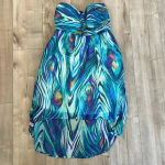 Bebe 2B  Strapless Sweetheart Peacock Hi-Lo Dress Sz S Photo 0