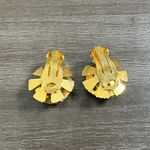 Vintage Spain Spanish Damascene Daisy Flower Pearl Round Clip Earrings Gold Photo 1