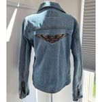 Harley Davidson Vintage 1990s Jean Jacket Women's Medium Wings Patchwork Blue Photo 7