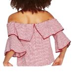 ZARA Off Shoulder Red Pin Stripe Poet Sleeve Cropped Top. Size XS Photo 2