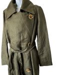 Uterque Linen Blend trench coat Asymmetrical Olive Green M Size M Photo 14