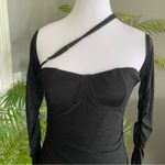 Sorelle UK Black Ruched Sheer Long Sleeve Mini Dress Slinky Bodycon HoCo M new Size M Photo 4