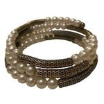 Vintage Bracelet Gold Tone White Faux Pearl Beads Wrap Cuff Photo 0