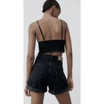 ZARA NWT Black Mom Fit High Rise Bermuda Denim Jean Shorts Womens 0 Photo 1
