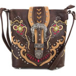 Daisy Floral Embroidery Buckle Crossbody Purse Brown Photo 0