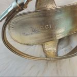 Gucci  Women's Size 7B Gold Metallic Studded T Ankle Strap Stiletto High Heels Photo 3