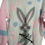 Ski Bunny Sweater White Pink Blue Graphic Crew Neck VTG Knit Sweater FLAW Size undefined Photo 1