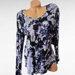 Simply Vera, Vera Wang Simply Vera Vera Wang Floral Long Sleeve Top Purple Black Large Photo 1