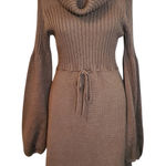 Calvin Klein Brown Ribbed Cowl Neck Sweater Midi Dress Size:Small Photo 0