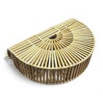 Bamboo Half Moon Arc Handbag Wooden Summer Retro Woven Summer Beach Purse EUC Brown Photo 2