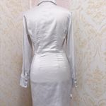 Elegant White Satin Mini Dress with Diamond Buttons & Side Zipper – Long Sleeve, Ruched Waist, Size Small Photo 4