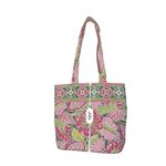 Vera Bradley Quilted "Pinwheel" Tote Handbag Green Pink Medium Bag Bohemian Photo 4