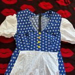 Handmade 60s 70s style apron milkmaid blue white daisy dress S Photo 1