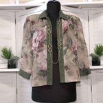 R & M Richards vintage 80s rose print pink green sheer lace bolero top sz 6 P Photo 0