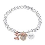 Disney 's Minnie Mouse Tri-Tone Crystal "Love" Multi Charm Stretch Bracelet Photo 0