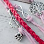 Pink & Red Bracelet with Music, Skull, Tree Charm Photo 5
