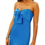 Lilly Pulitzer  Carlynn Satin Bow Strapless Mini Dress Blue 8 Chic Party Flirty Photo 0