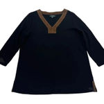 Ralph Lauren Lauren Women 3/4 Sleeve V-Neck Cotton Blouse Black Size 1X Photo 0