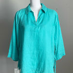 Isaac Mizrahi  | Aqua 100% Linen Button Down Blouse Sz M Photo 0