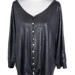 Ny Collection  Black Metallic Blouse NWT Size 2X Slinky Black and Silver Top Photo 0