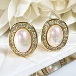 Christian Dior Oval Crystal and Pearl Clip-On Earrings Photo 0