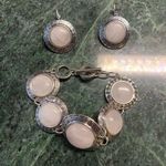 Pale Pink Quartz Greek Key Set Bracelet And Earrings Silver Plated Photo 0