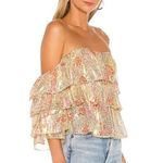 Lovers + Friends / Revolve Ocean Eyes Off Shoulder Ruffle Top in Lurex Floral Photo 1