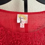 Plus Size 3X Red Metallic Blouse Crochet Yoke Long Sleeve Sparkle Evening Top Photo 2