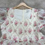 JessaKae Women’s Amelia Dress Sweatheart Neck Puff Sleeve in Cream Floral 1X Pink Photo 4