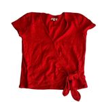 Madewell  Women's 2XS Red Wrap Side Tie Short Sleeve Blouse Casual Photo 3