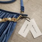 💕LANCASTER PARIS💕 Pleated Velvet Crossbody Bag ~ Blue NWT Photo 8