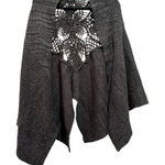 Free People  Knit Crochet Shawl Cape Wrap Gray Heather Boho Flower‎ Floral Scarf Photo 0