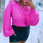 ZARA chunky knit pink purple balloon sleeve lapel collar sweater Photo 0