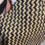 • Clare V • Bateau Woven Leather Tote Black and Cream Zig Zag Photo 2