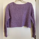 American Eagle  Purple Ribbed Henley Cropped Long Dolman Sleeve Sweater Photo 6