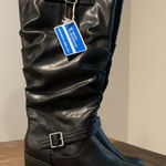 White Mountain NWT  Black Slouch Boots 8.5 Wide Calf Women’s Heeled Boot Belted Photo 0