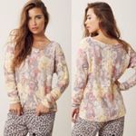 Free People  | Flower Bomb Scoop Neck Knit Sweater in Paste Cream/Lilac Sz Small Photo 1