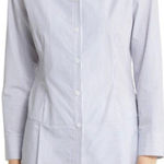 Ming Wang  Pinstripe Peplum Tunic Shirt Blue White Womens Size Large Cotton Photo 0