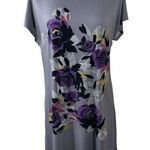 Elle Floral Swing Dress Back Zip Short Sleeve Grey Floral Purple Stretch Size M Photo 0