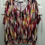 Adrienne Vittadini  Size Small Multicolor Abstract V-Neck Shirred Waist Blouse Photo 0