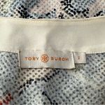 Tory Burch  Size 2 Blue Pink Silk Snake Print Dahlia Jacquard Split V-Neck Tunic Photo 4
