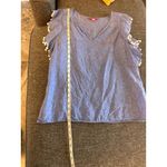 Lilly Pulitzer Astoria Linen Top Pom Pom Trim V-Neck Blouse Blue Size M EUC Photo 3