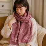 NWT Bow Pattern Fringe Scarf Pink Photo 0