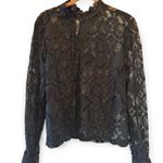 Black Lace Sheer Blouse XL Women’s Long Sleeve Embroidered Top Photo 1