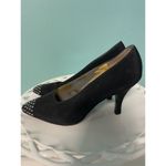 Jennifer Moore Women's  Dress Heels 8M N Black w‎ White Rhinestone Trim Photo 4