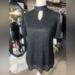 PERSEPTION CONCEPT lace floral black tulip top cut crewneck short sleeve S NWT Photo 1