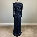 AQUA Sequined Long Sleeve V-Neck Sparkly Evening Gown Navy Blue Size 4 Dress Photo 5