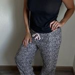 Victoria's Secret Victoria’s Secret Leopard Pajama Pants Black White Medium Pink Tie Photo 0