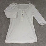 Garnet Hill  cuffed sleeves‎ white cotton henley button blouse Small Photo 0