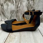 Kenneth Cole Reaction Navy Blue Leather Sandals Gold Hardware Summer Nautical Brown Size 9.5 Photo 1
